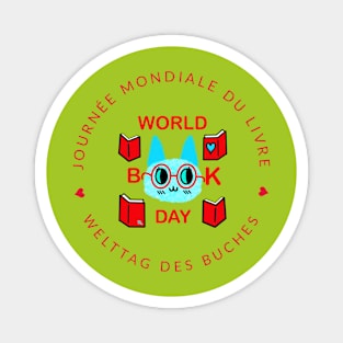 Welttag des Buches Katze World Book Day Cat DE GB FR Magnet